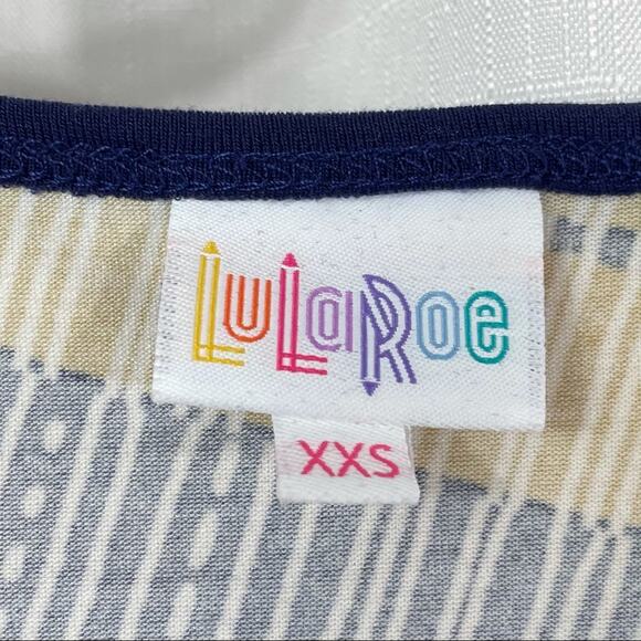 LuLaRoe Irma Top Striped Oversized Short Sleeve Blue Yellow - Picture 3 of 6